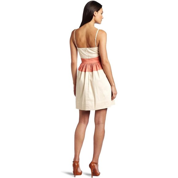 Coral & Beige/Blush Cotton Summer Dress (JS2P3659) - Picture 3 of 8